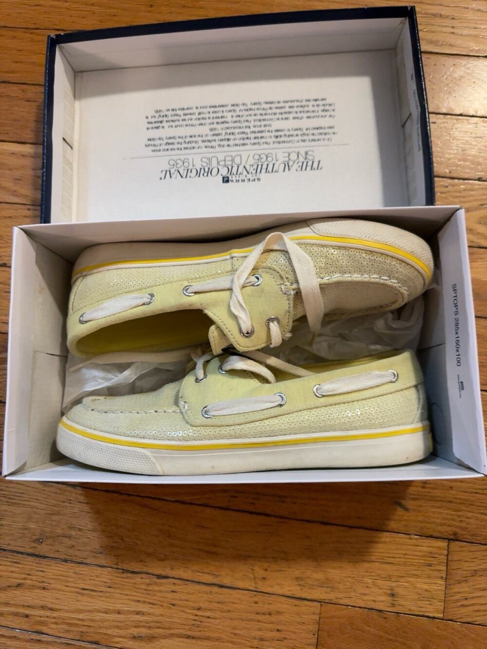 Sperry Top-Sider Bahama Jersey Sequin Boat Shoes Yellow Womens 7.5M Casual